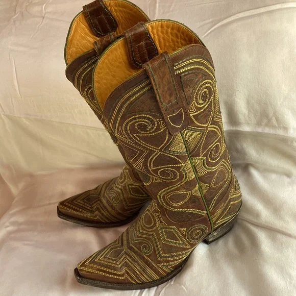 Old Gringo Women’s Brown Leather Stitched Cowboy Boots Size 8B